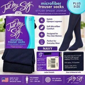 Just My Size Navy Blue Microfiber Trouser Socks Plus Size Opaque Legwear 87500